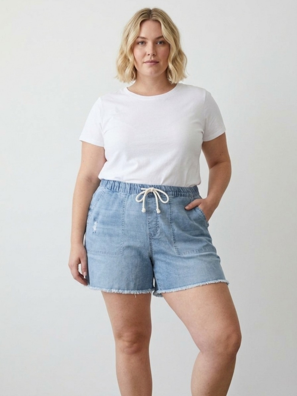 Wallflower Light Blue Denim Drawstring Shorts - Sz: 1x - NWOT